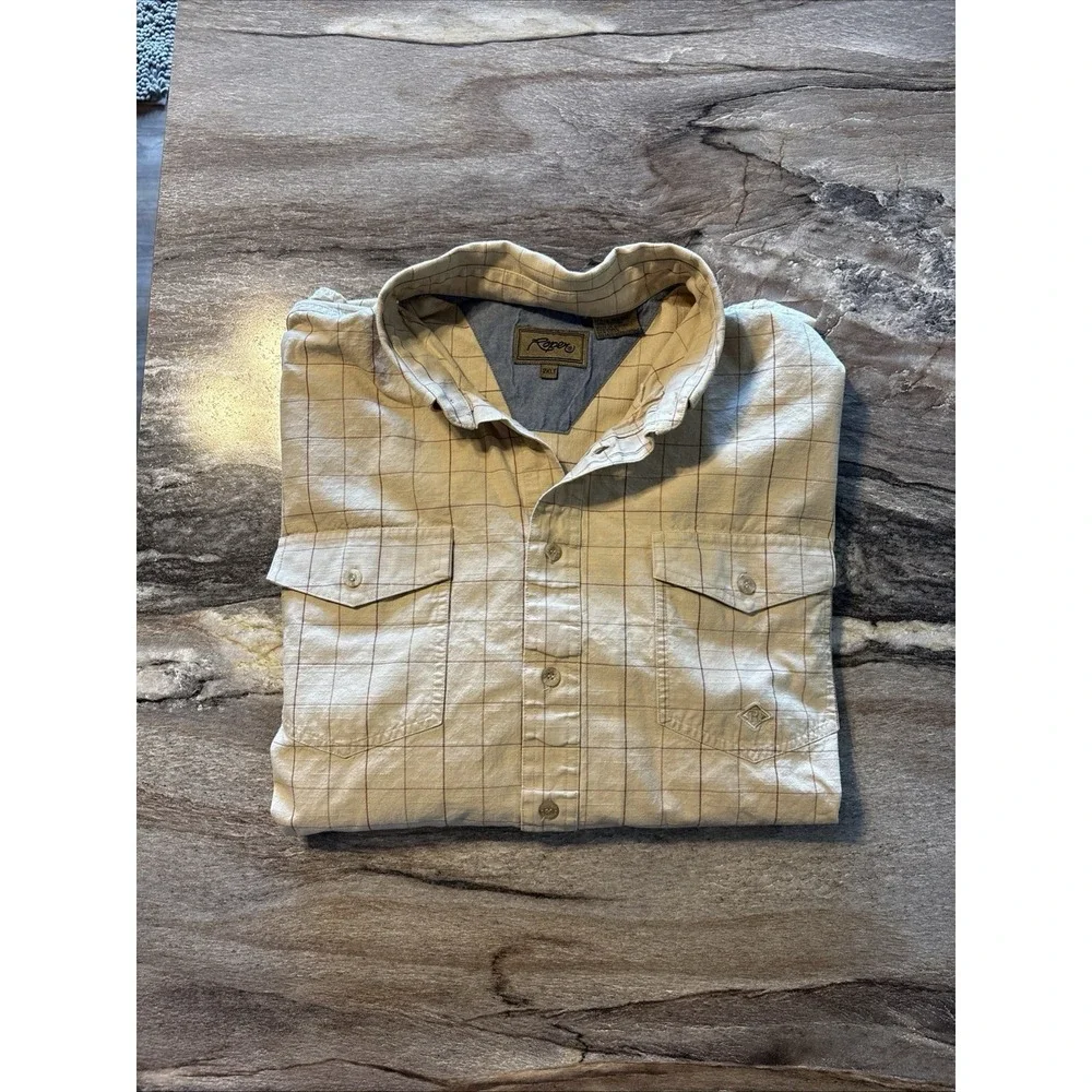 Roper Long Sleeve Button Down Shirt Mens 2XLT Tan‎ BEIGE Checkered Stripe West